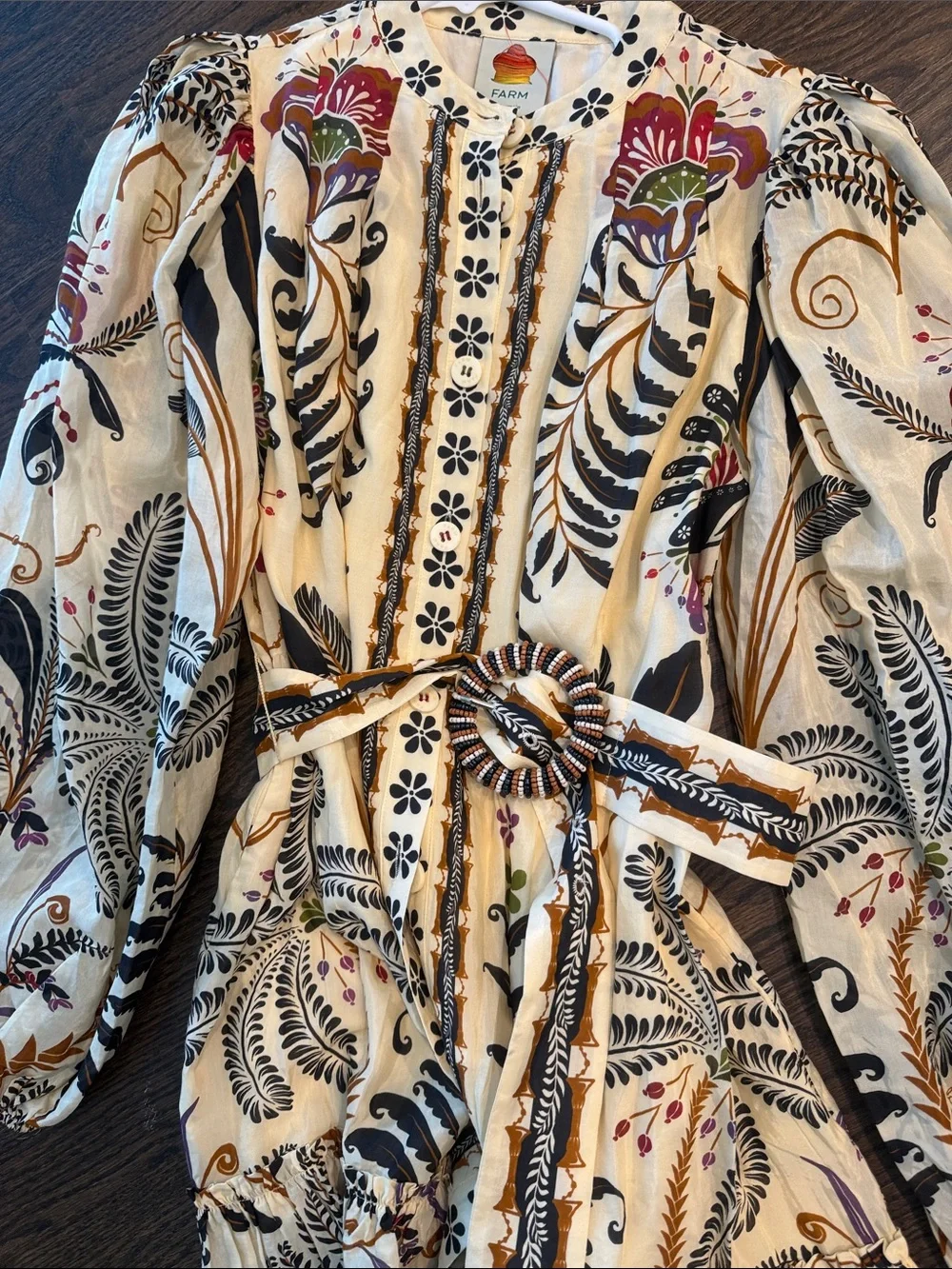FARM Rio Cream Floral-Paisley Tie-Waist Darling Dress with Multicolor Accents - Picture 6 of 6